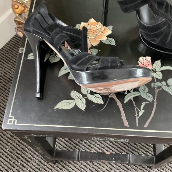 Stuart Weitzman Stiletto Heel Platform Sandals Slip-On Size 7US Black - Picture 4 of 4